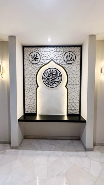 a corner of the home, designed for moments that matter. 🤍
more than a feature wall, it’s a space to pause, reflect and remember. 🤲🏼
custom-designed with geometric detailing, warm LED lighting, and timeless aesthetics. 🏠
